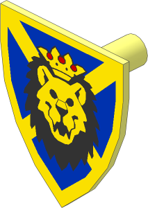 Minifig Shield Triangular with Lion Head, Blue & Yellow Pattern