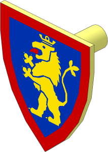 Minifig Shield Triangular with Yellow Lion on Blue Pattern