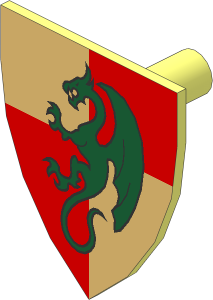 Minifig Shield Triangular with Dark Green Dragon on Medium Nougat/Tan Pattern