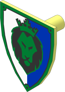 Minifig Shield Triangular with Gold Lion Head on Blue and White Pattern