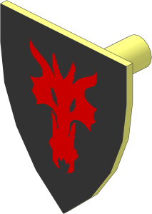 Minifig Shield Triangular with Red Dragon Head on Black Background Pattern