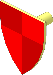 Minifig Shield Triangular with Red/Peach Quarters Pattern