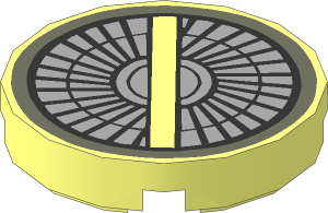 Tile  2 x  2 Round with Round Underside Stud with SW Reactor Vent with Bar and Red Circle Pattern