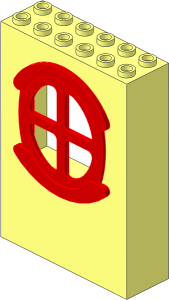 Panel  2 x  6 x  7 with Window Fabuland Round with Four Quadrant Panes Red