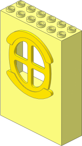 Panel  2 x  6 x  7 with Window Fabuland Round with Four Quadrant Panes Yellow