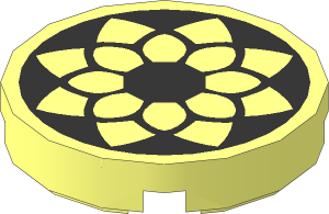 Tile  2 x  2 Round with Round Underside Stud with Black Floral Outline Pattern