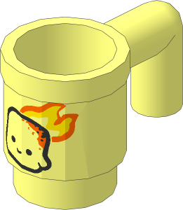 Minifig Cup with Black Outlined Marshmallow Face and Yellow and Orange Flames Pattern