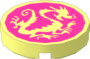 Tile  2 x  2 Round with Round Underside Stud with Dragon on Dark Pink Background Pattern