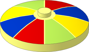 Dish  4 x  4 Inverted with Stripes Red/Blue/Yellow/Lime Pattern