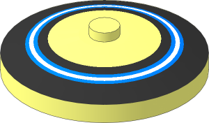 Dish  4 x  4 Inverted with Medium Blue, White, Sliver and Black Concentric Circles Pattern