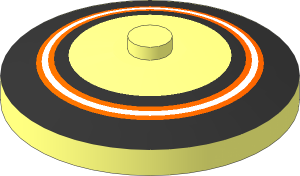 Dish  4 x  4 Inverted with Orange, White, Sliver and Black Concentric Circles Pattern