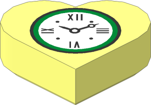 Tile  1 x  1 Heart Shape with White Clock Dial with Black and Metallic Gold Frame, Dials at 10:10 Pattern