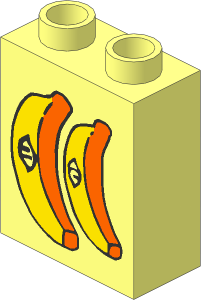 Duplo Brick  1 x  2 x  2 with Bananas with Stickers Pattern