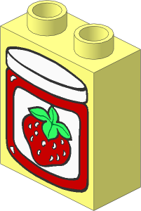 Duplo Brick  1 x  2 x  2 with Strawberry Jam Jar with Lid Pattern