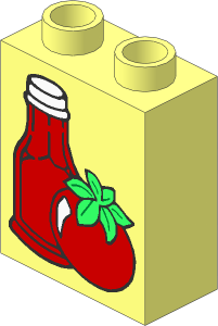 Duplo Brick  1 x  2 x  2 with Ketchup Bottle and Tomato Pattern