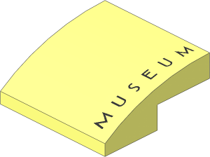 Slope Brick Curved  2 x  2 x  0.667 with "MUSEUM" Pattern