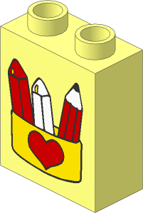 Duplo Brick  1 x  2 x  2 with Pencil and Chalk in Box with Red Heart Pattern