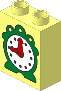 Duplo Brick  1 x  2 x  2 with Clock and Red Hands Pattern