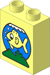 Duplo Brick  1 x  2 x  2 with Fish in Blue Bowl Pattern
