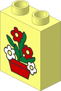 Duplo Brick  1 x  2 x  2 with Red Flowers in Red Pot Pattern