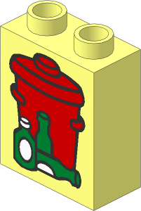 Duplo Brick  1 x  2 x  2 with Red Garbage Can Pattern
