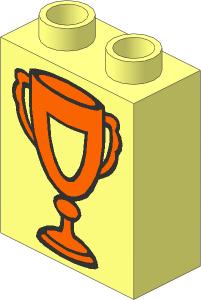 Duplo Brick  1 x  2 x  2 with Orange Trophy Cup with Shield Pattern