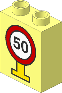 Duplo Brick  1 x  2 x  2 with Road Sign Speed Limit 50 Pattern