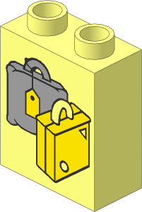 Duplo Brick  1 x  2 x  2 with Suitcases Yellow and Light Grey Pattern