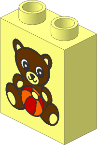 Duplo Brick  1 x  2 x  2 with Teddy Bear and Ball Pattern