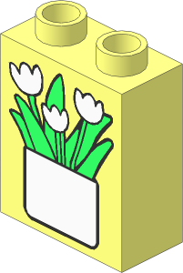 Duplo Brick  1 x  2 x  2 with White Flowerpot Pattern