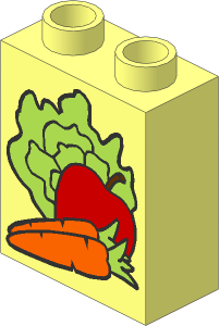 Duplo Brick  1 x  2 x  2 with Lettuce, Carrot and Apple Pattern