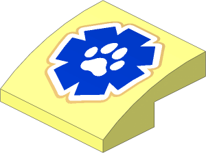 Slope Brick Curved  2 x  2 x  0.667 with White Paw in Blue Seven Sided Star (Wildlife Rescue 2021 Logo) Pattern
