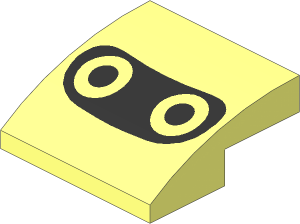 Slope Brick Curved  2 x  2 x  0.667 with Two Black Dots in Circles within Black Kidney Shaped Area Pattern