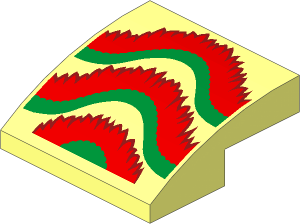 Slope Brick Curved  2 x  2 x  0.667 with Gold and Red Ruffles with Dark Red Outline Pattern