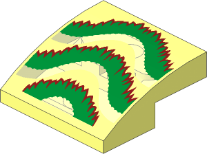 Slope Brick Curved  2 x  2 x  0.667 with Bright Light Orange and Gold Ruffles with Dark Red Outline Pattern