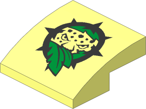 Slope Brick Curved  2 x  2 x  0.667 with Leopard Head through Green Foilage in Metallic Silver Compass Rose Pattern