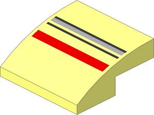 Slope Brick Curved  2 x  2 x  0.667 with Red, Light Bluish Grey and Black Stripes Pattern