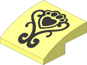 Slope Brick Curved  2 x  2 x  0.667 with Metallic Silver Fancy Scroll and Heart Shaped Paw Pattern