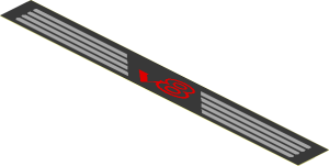 Sticker  0.8 x  7.7 with Red "v8" and Grey Left-Aligned Stripes on Black
