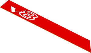 Sticker  0.6 x  4.5 Trapezoid with White "v8" on Left Side on Red Background