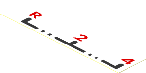 Sticker  0.9 x  3.9 with Red "R 2 4" and Black Stripes White Background