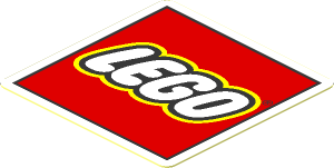 Sticker  1.6 x  1.6 with Lego Logo with Closed "O" on Red Background