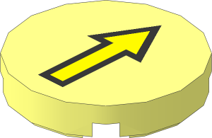 Tile  2 x  2 Round with Yellow Arrow with Black Border Pattern