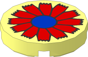 Tile  2 x  2 Round with Scala Red Flower and Blue Center Pattern