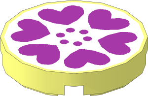 Tile  2 x  2 Round with Six Purple Hearts on White Background Pattern