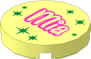 Tile  2 x  2 Round with "Mia" and Metallic Gold Star Pattern