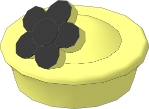 Minifig Hat Pillbox with Flower with Metallic Silver Petals and Black Centre Pattern