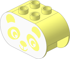 Duplo Brick  2 x  4 x  2 with Rounded Ends with Panda Face Plain Pattern