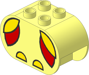 Duplo Brick  2 x  4 x  2 with Rounded Ends with Red and Yellow Lozenges and Yellow Semicircles Pattern