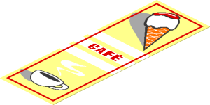 Sticker  5.0 x  1.7 with Ice Cream Cone, "CAFE" and Coffee Cup